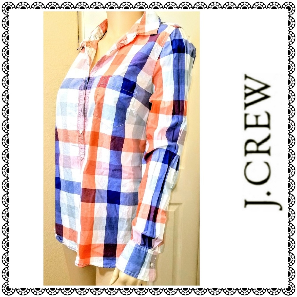 {J.Crew} salmon/blue classic popover shirt, sz 12
